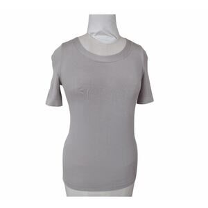 Wolford Crew Neck Knit T-Shirt Size S  Mocha Gray Bodycon Casual Workwear Top